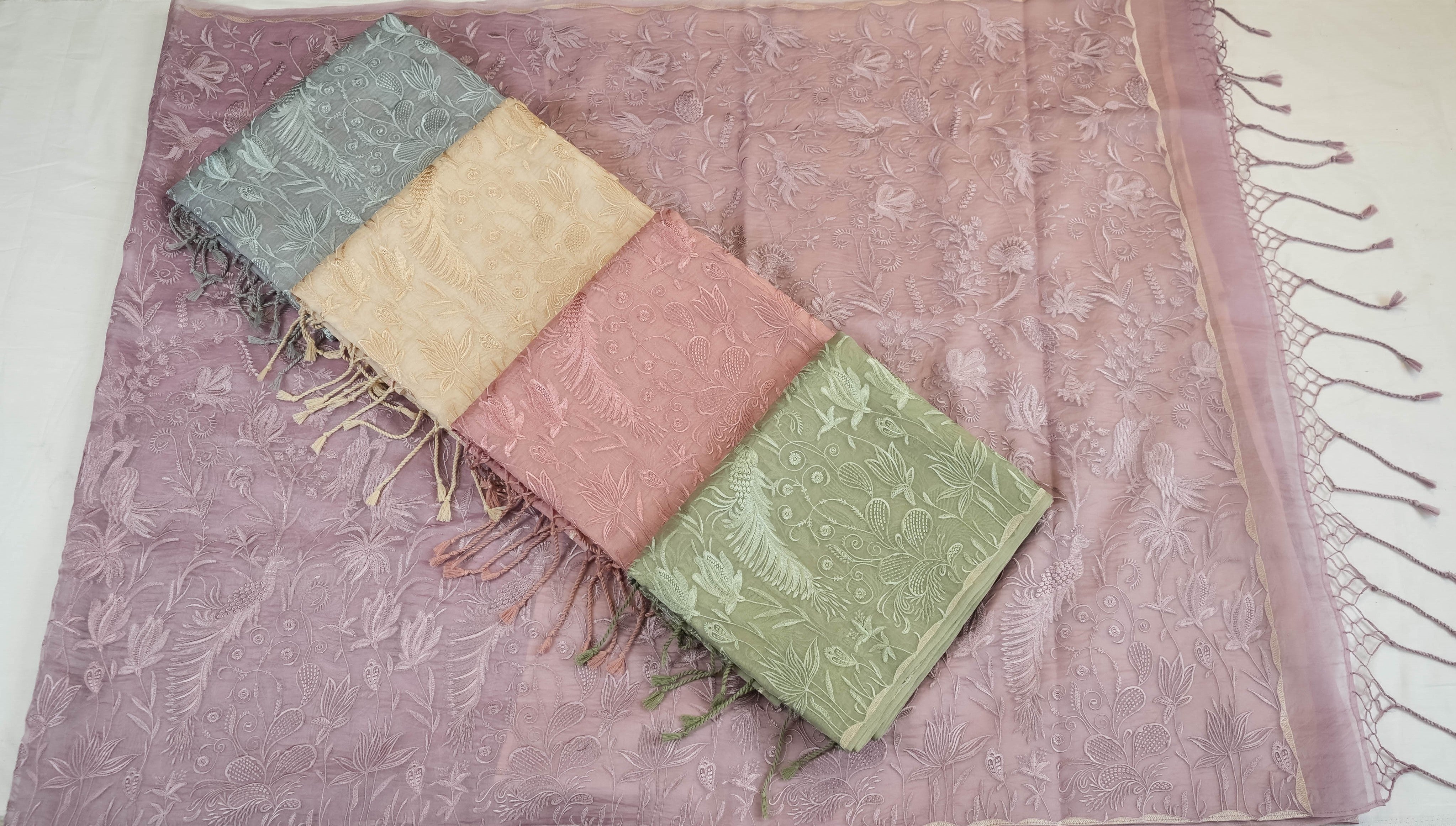 12036 Organza Embroidery Saree for wholesale