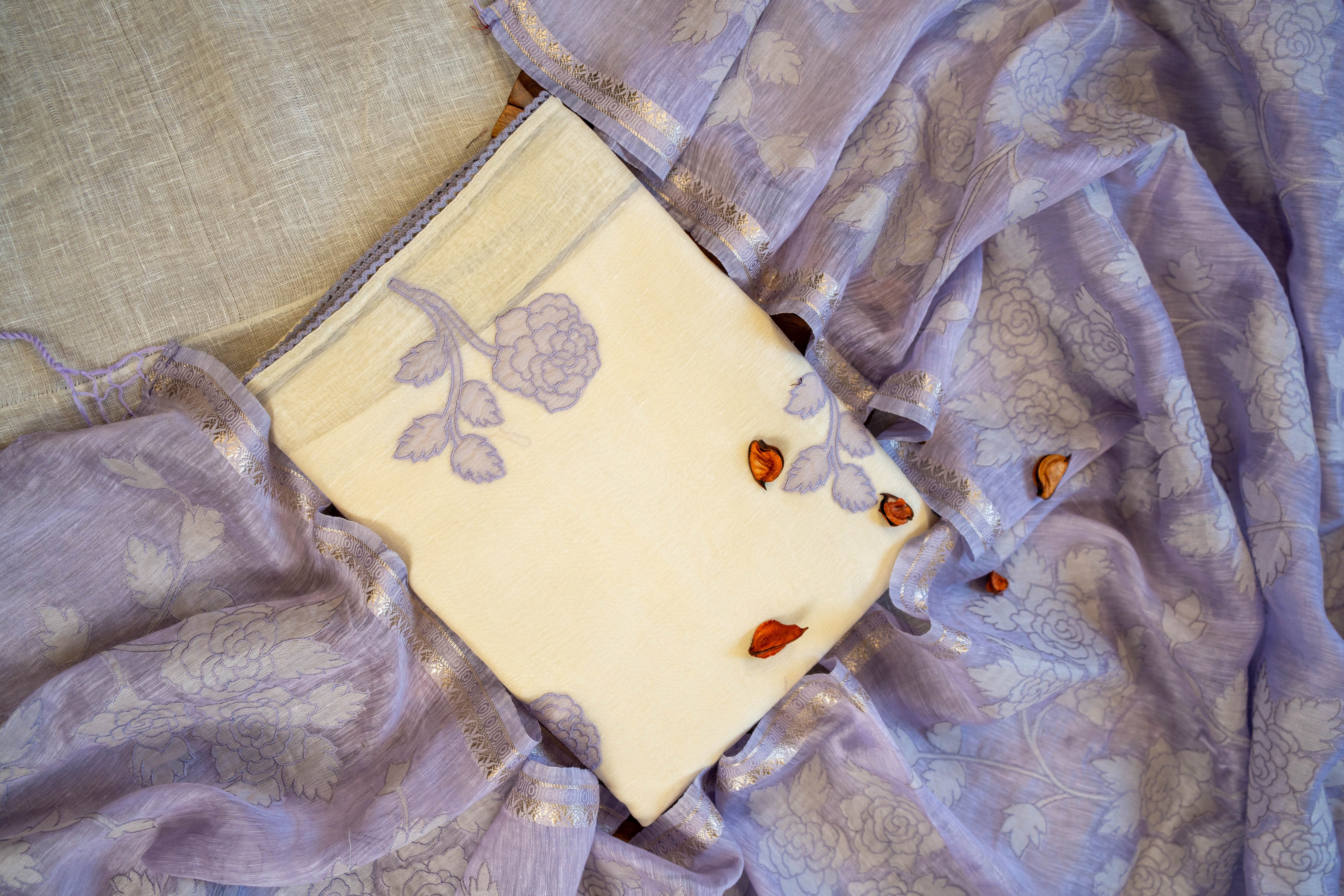 S-2180 Silk Linen Applique Suit for wholesale
