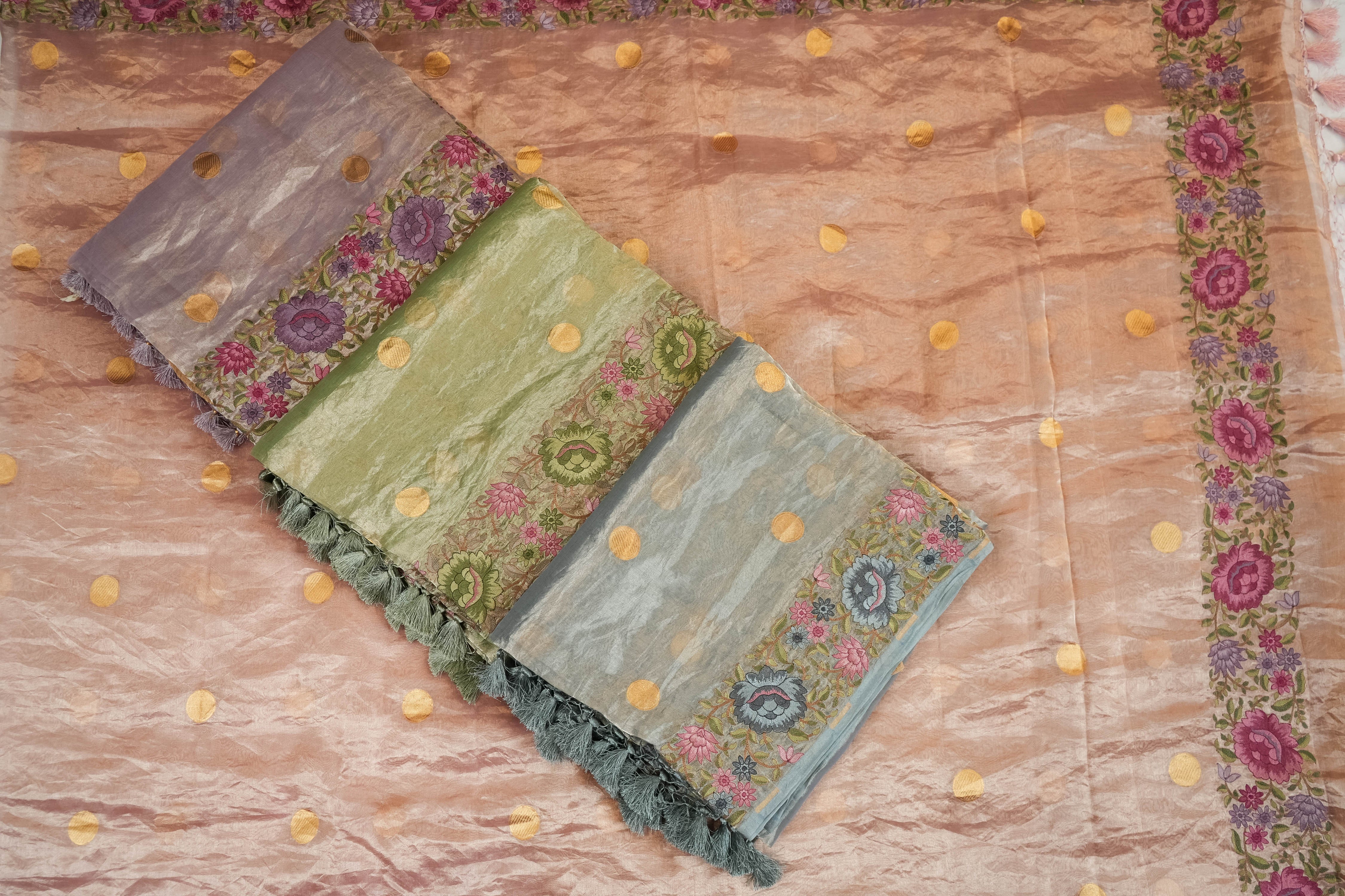 12058 Tissue Embroidery Saree for wholesale