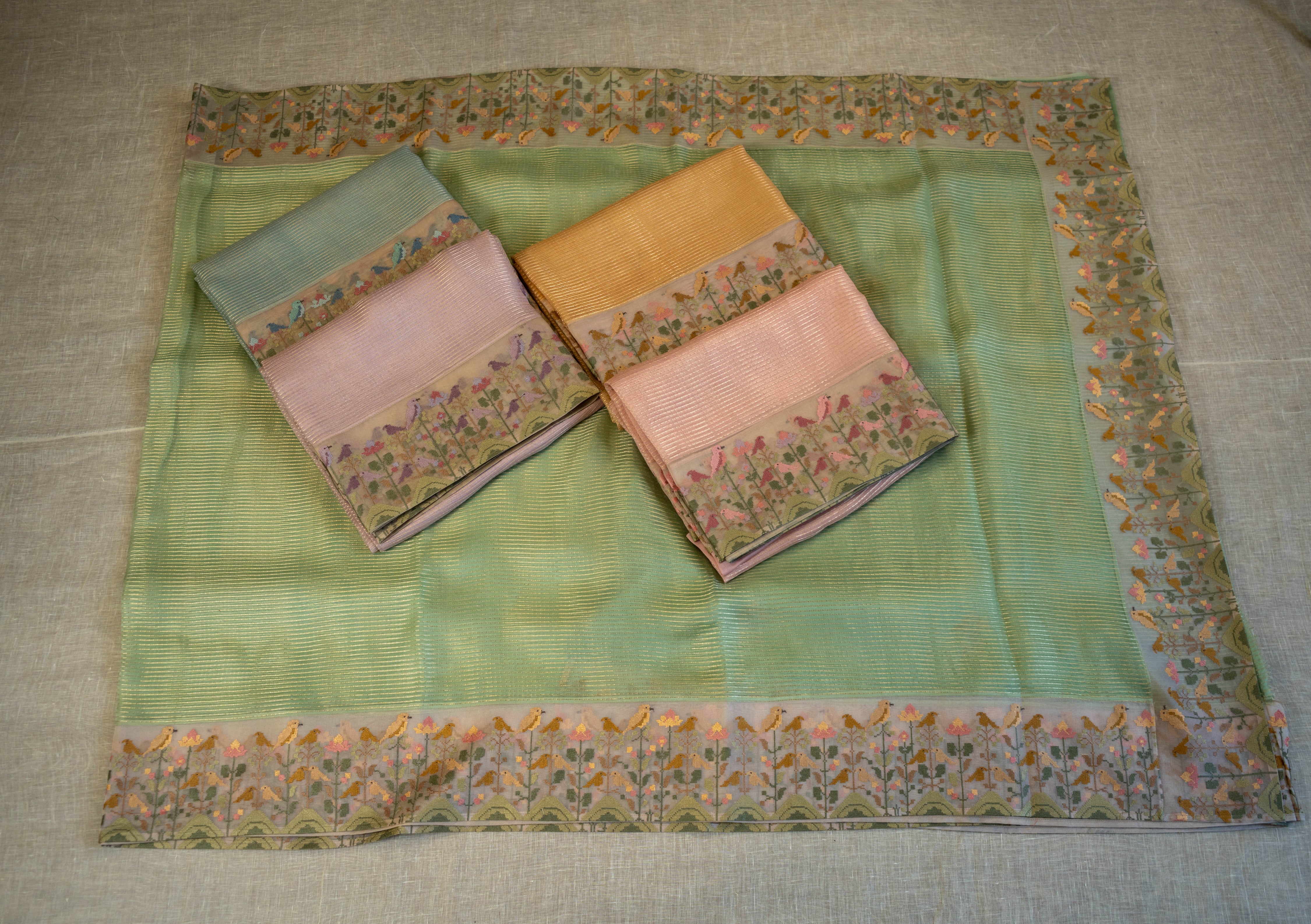 11003 Organza Stripe Embroidery Saree for wholesale