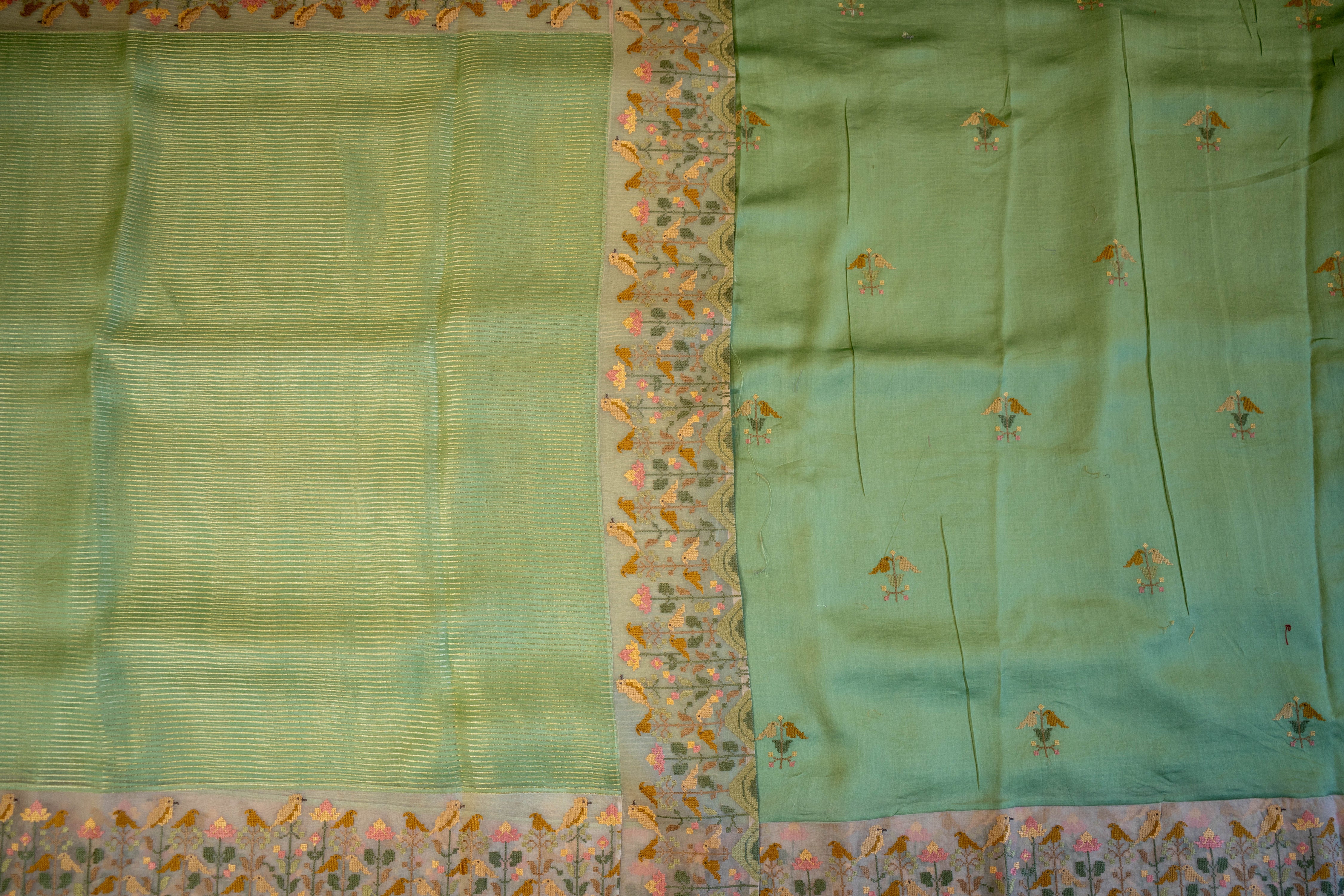 11003 Organza Stripe Embroidery Saree for wholesale