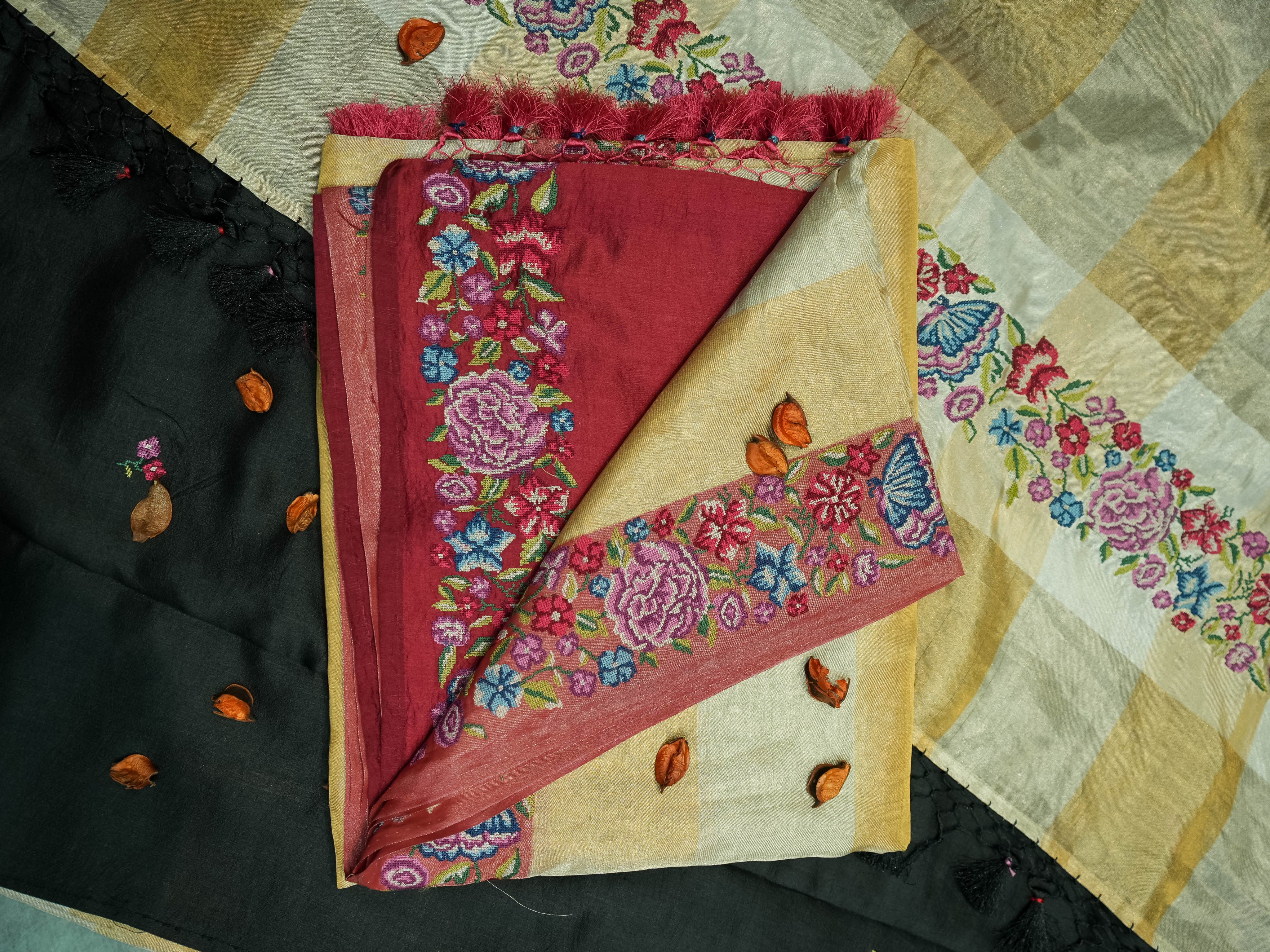 11083 Tissue Embroidery Saree for wholesale